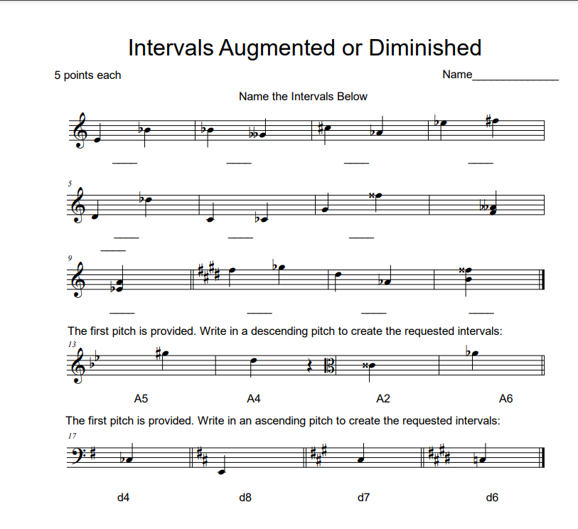 Intervals Augmented or Diminished points each Name | Chegg.com