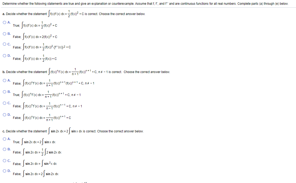Solved Determine whether the following statements are true | Chegg.com