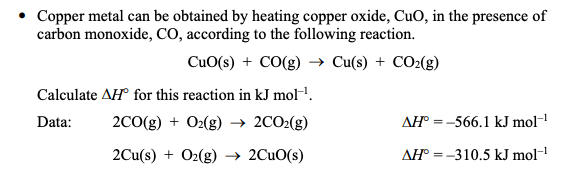 Solved Copper metal can be obtained by heating copper oxide, | Chegg.com