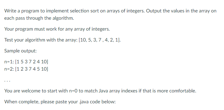 Solved Write a program to implement selection sort on arrays | Chegg.com