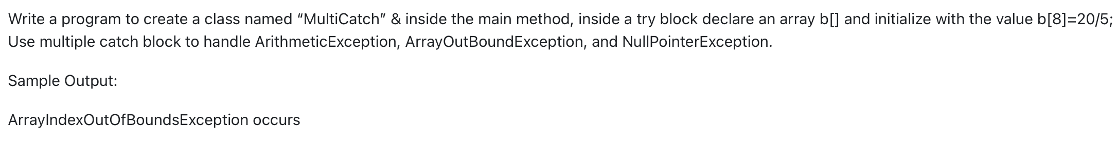 Solved Write A Program To Create A Class Named Multicatch Chegg