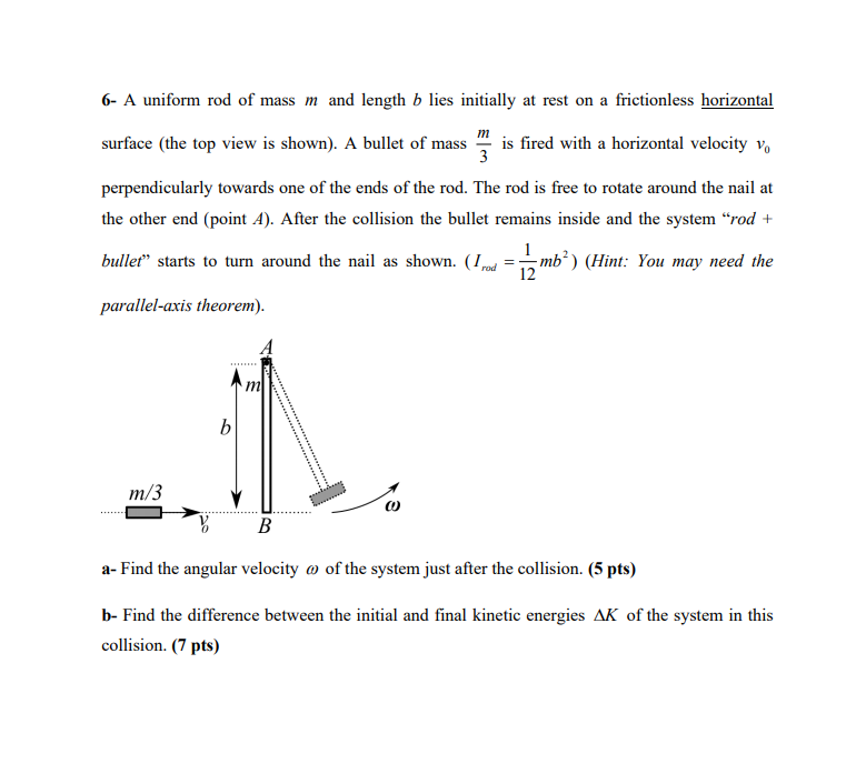 Solved 6- A Uniform Rod Of Mass M And Length B Lies | Chegg.com