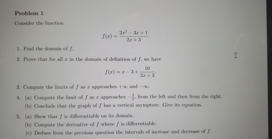Solved Problem 1 Consider the function 2r2-3r+1 f(r) 2.r 3 | Chegg.com