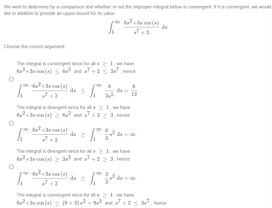 Solved We wish to determine by a comparison test whether or | Chegg.com