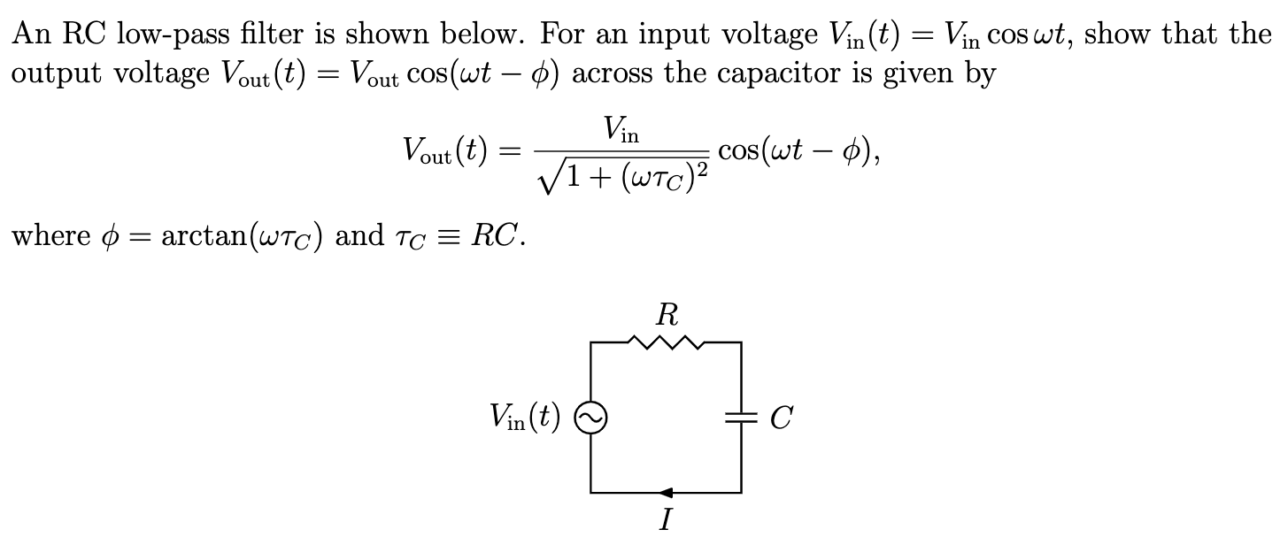 Solved An RC low-pass filter is shown below. For an input | Chegg.com