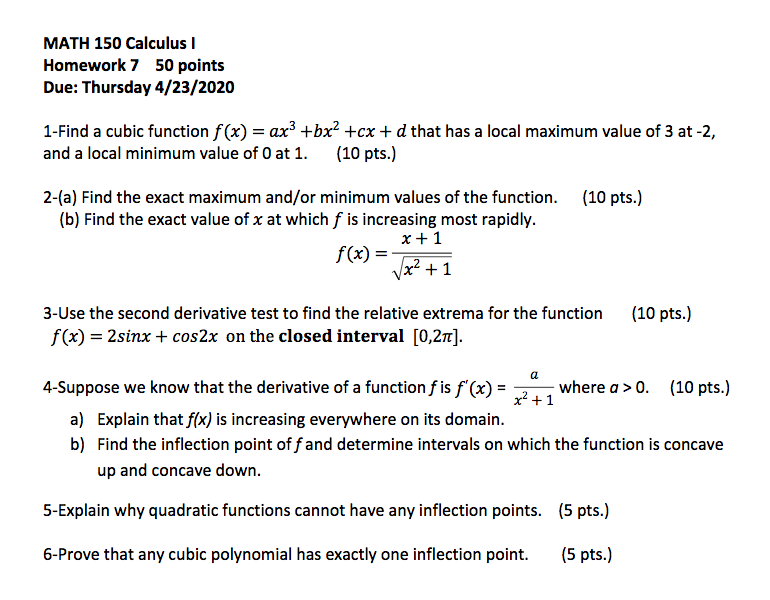 Completed Math Homework Calculus Solved MATH 150 Calculus Homework 7 50 points Due: Thursday | Chegg.com