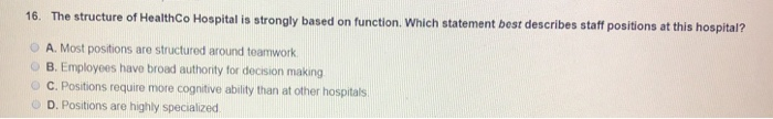 Solved e structure of HealthCo Hospital is strongly based on | Chegg.com