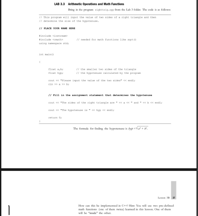 Solved LAB 3.3 Arithmetic Operations and Math Functions | Chegg.com