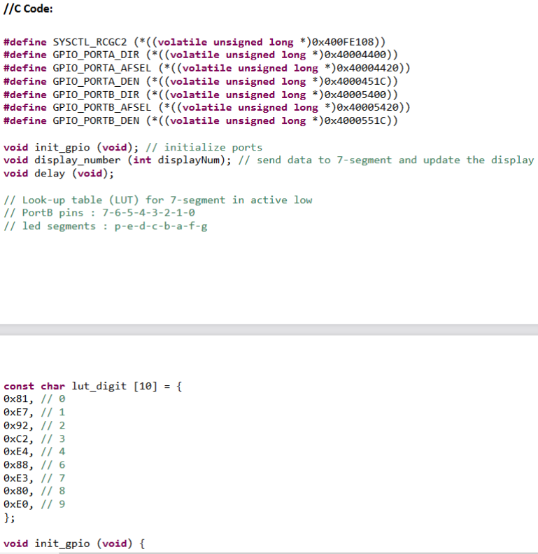 [7 Marks] Here is given a C code to display 0 to 9 on | Chegg.com