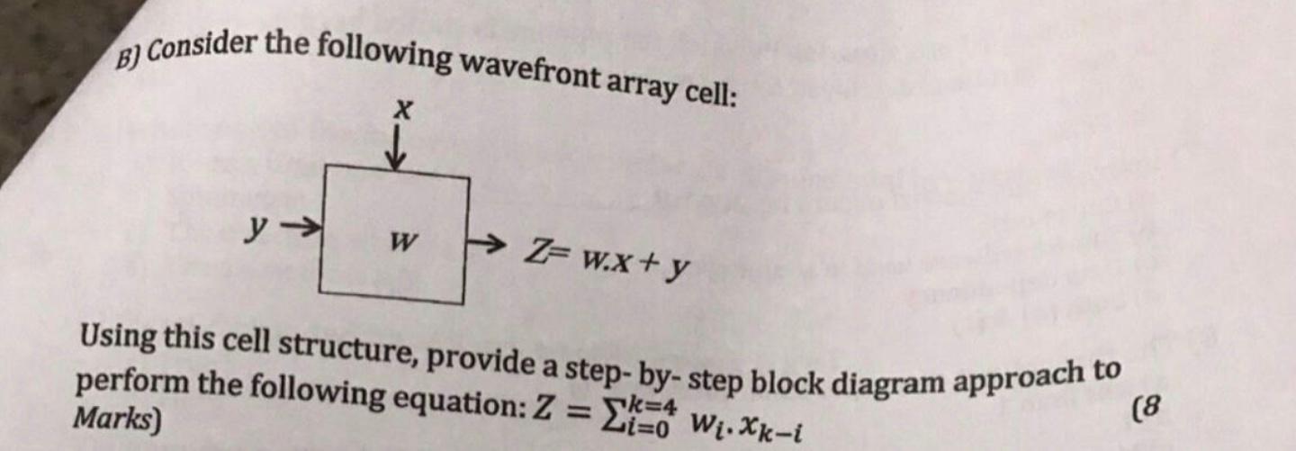 Solved B) Consider the following wavefront array cell: x y → | Chegg.com
