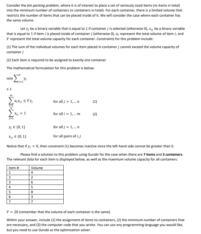 Consider the bin packing problem, where it is of | Chegg.com