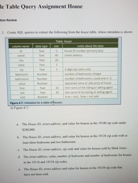 Solved le Table Query Assignment House tion Review 1. Create | Chegg.com