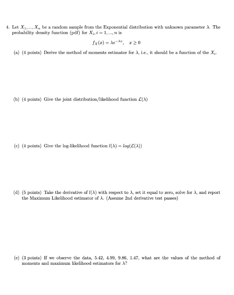 Solved 4. Let X1, ..., X., Be A Random Sample From The | Chegg.com