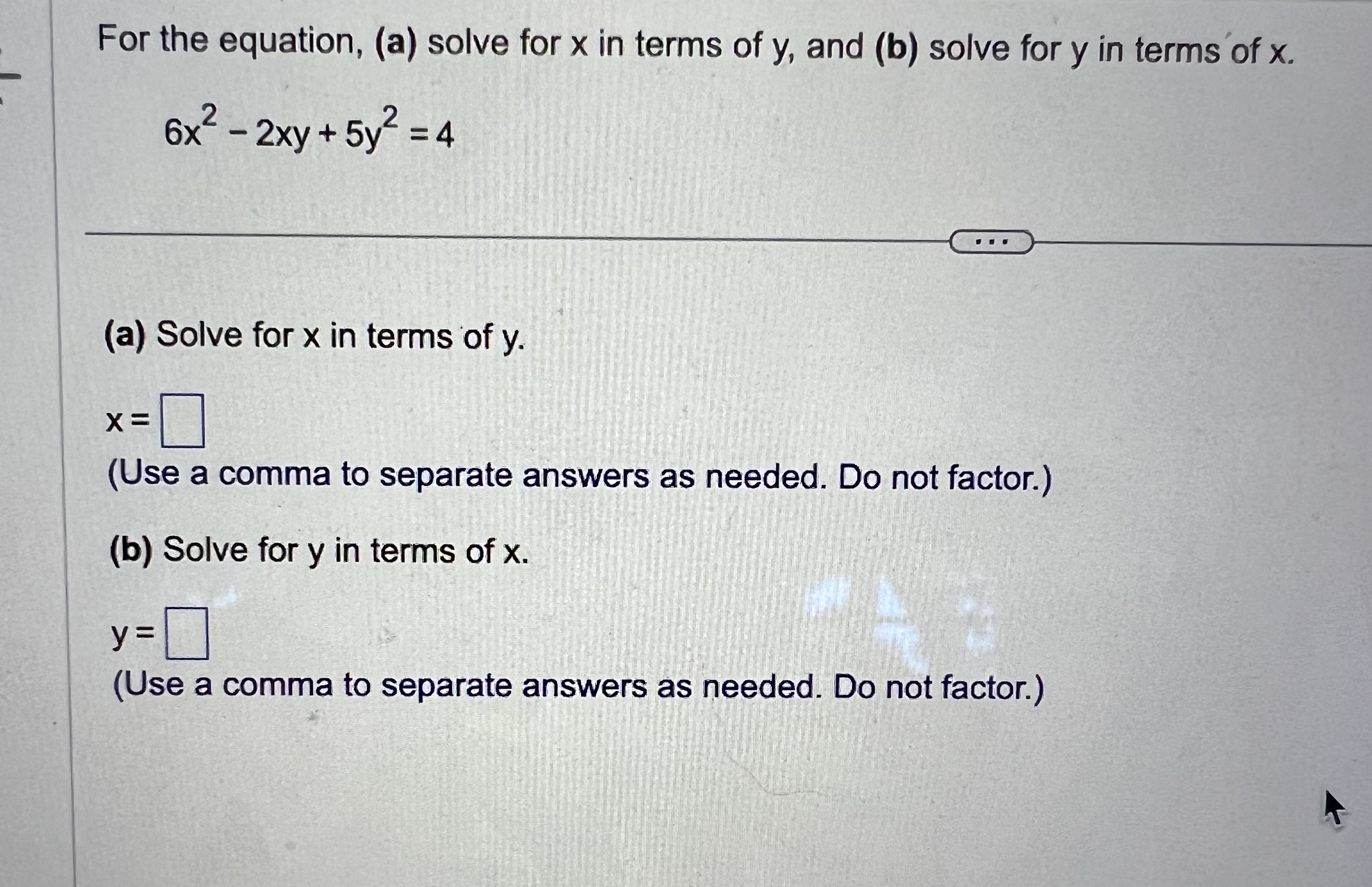 how to solve for x in terms of y