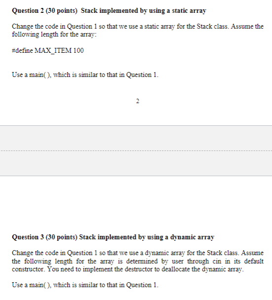 Solved Question 1 (30 points) Stack implemented by using a | Chegg.com
