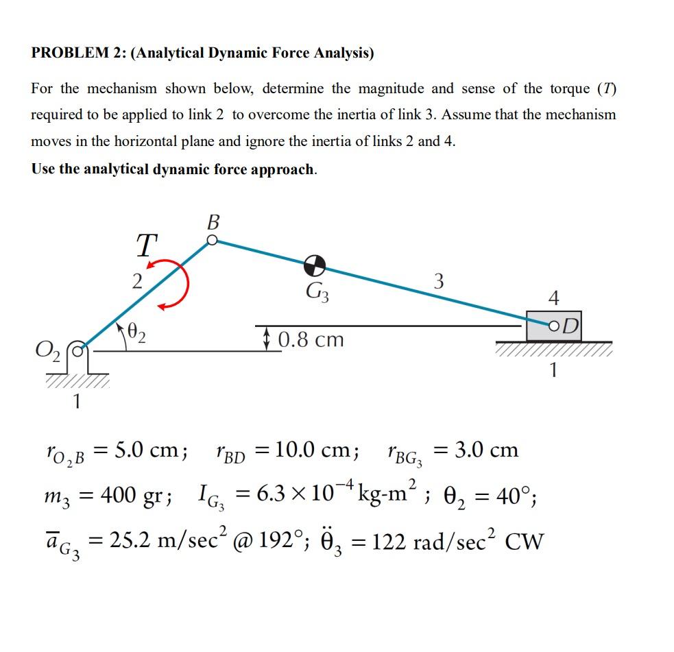 Solved PROBLEM 2: (Analytical Dynamic Force Analysis) For | Chegg.com