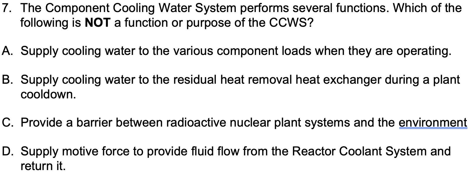 Solved The Component Cooling Water System performs several