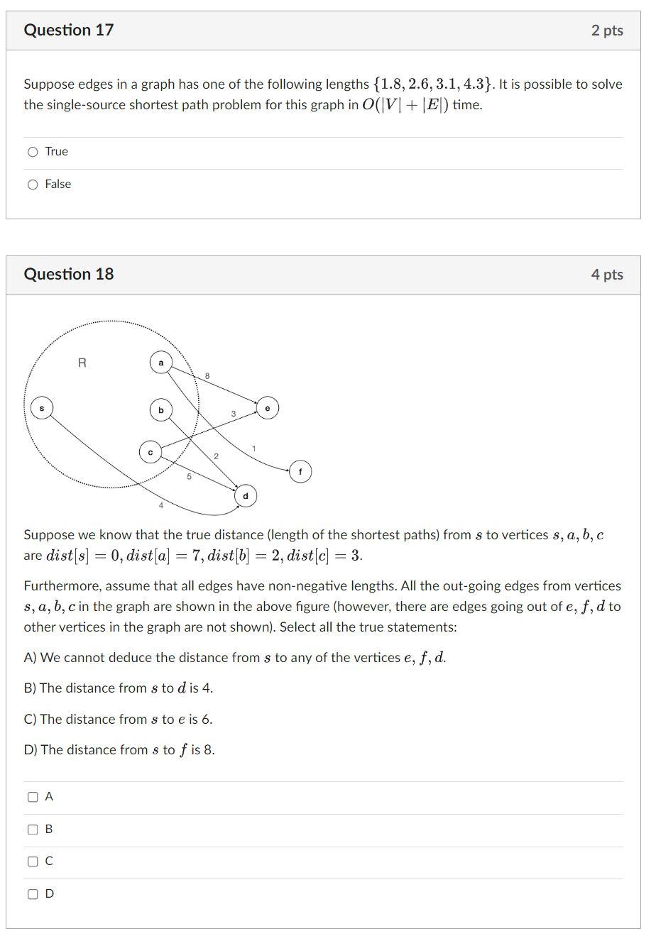 Solved Question 17 2 Pts Suppose Edges In A Graph Has One Of | Chegg.com