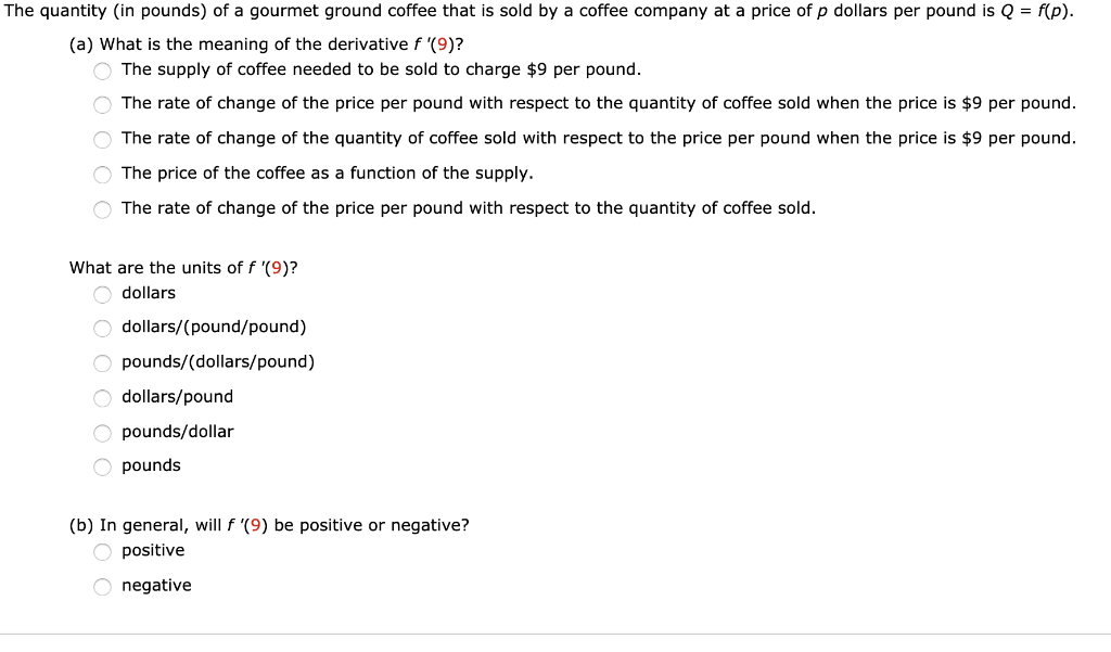 Solved The quantity (in pounds) of a gourmet ground coffee