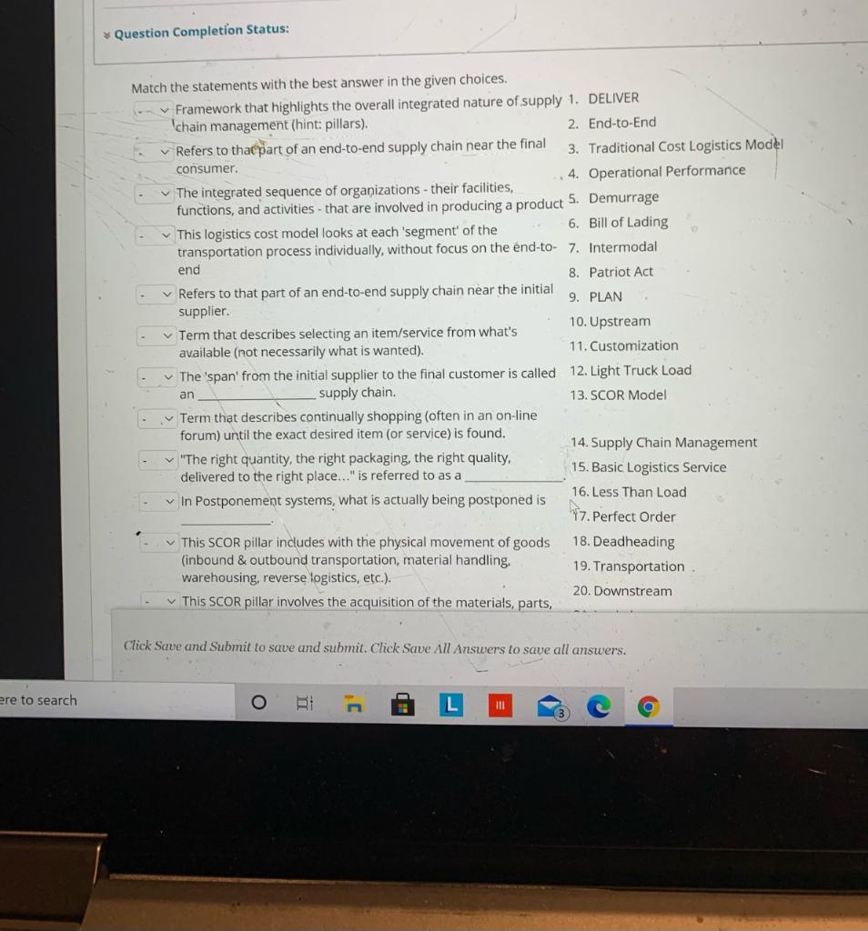 Solved Question Completion Status: Match the statements with | Chegg.com