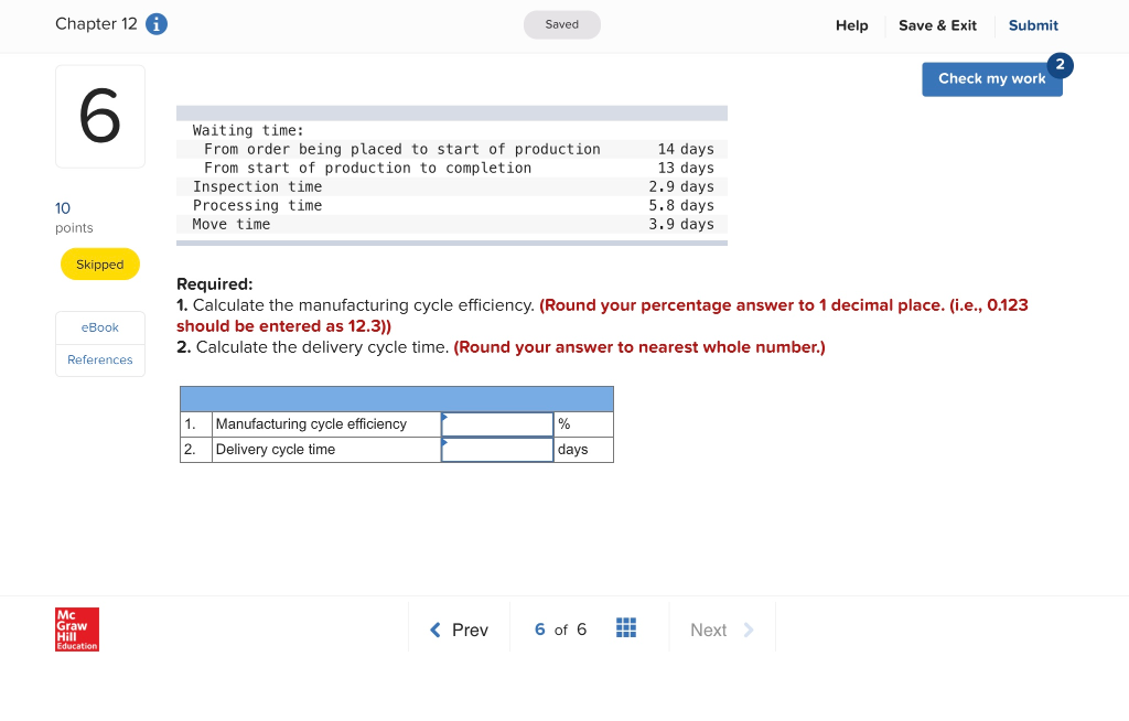 Solved Chapter 12 Saved Help Save & Exit Submit Check my | Chegg.com
