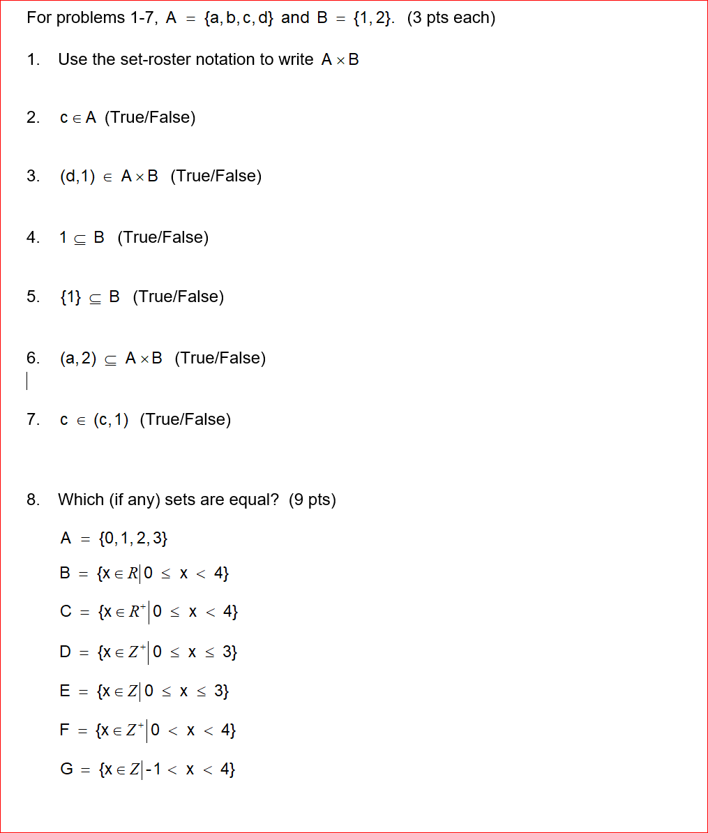 Solved For Problems 1-7, A = {a,b,c,d} And B - {1,2}. (3 Pts | Chegg.com