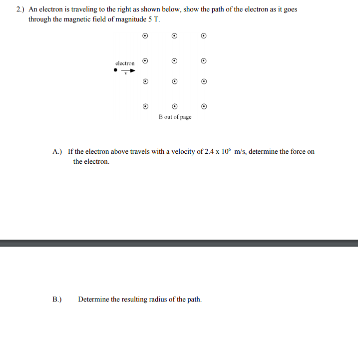 Solved 2.) An Electron Is Traveling To The Right As Shown | Chegg.com