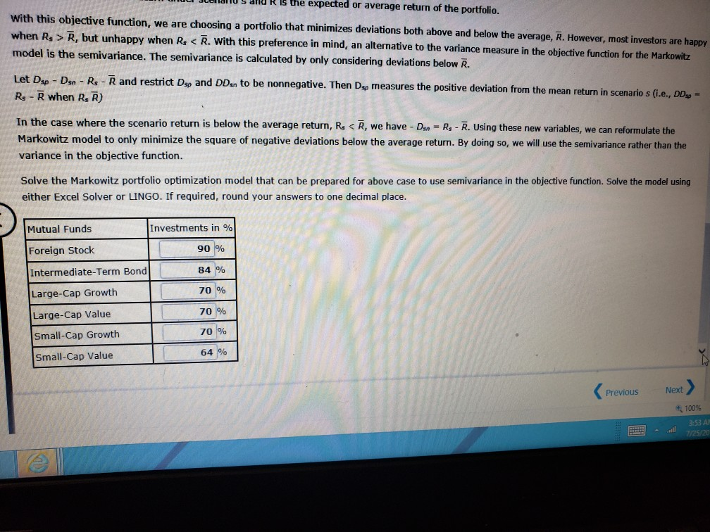 UNC j d u s n r is the expected or average return of the portfolio. with this objective function, we are choosing a portfolio