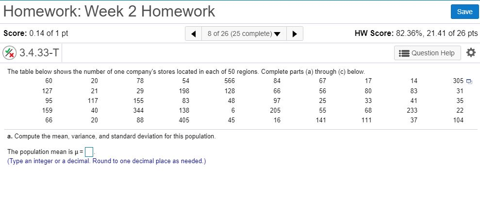 Solved Homework: Week 2 Homework Save Score: 0.14 of 1 pt 8 | Chegg.com