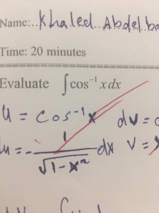 Solved Evaluate Integral Cos 1 X Dx Chegg