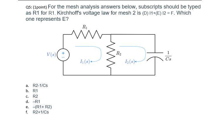 Solved Q5: (1point) For the mesh analysis answers below, | Chegg.com