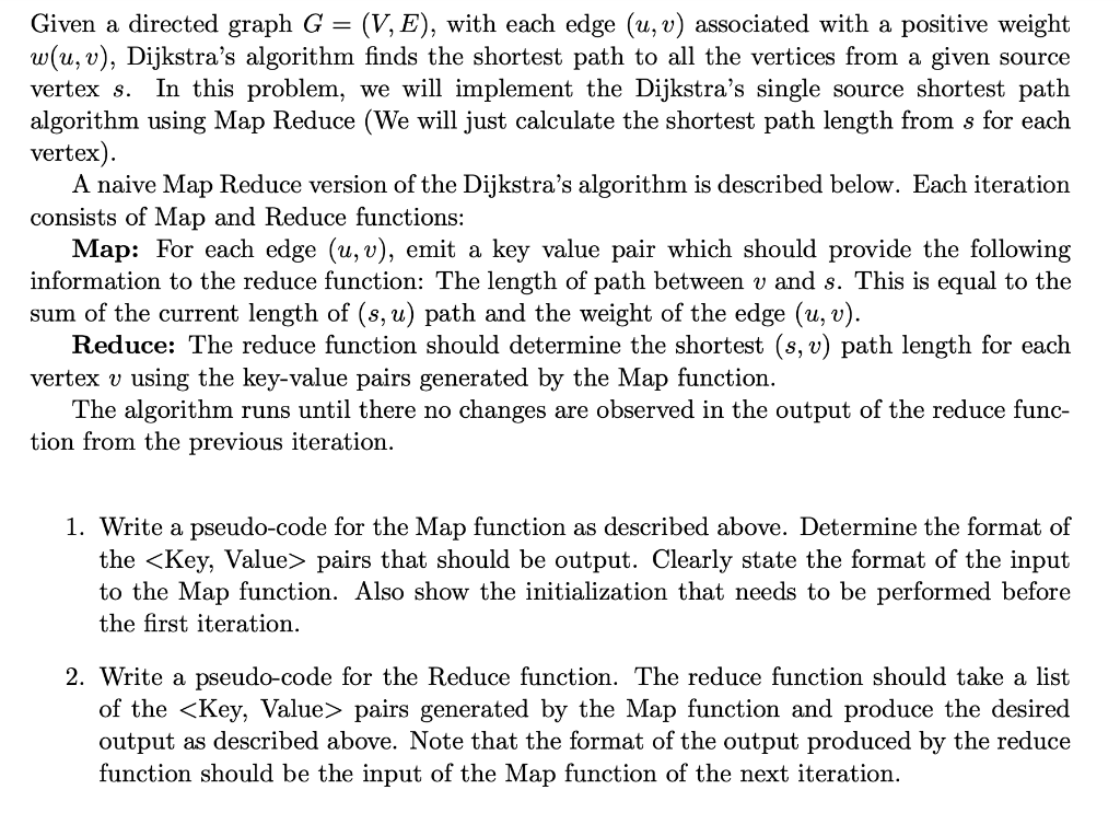 Solved Given a directed graph G = (V, E), with each edge (u, | Chegg.com