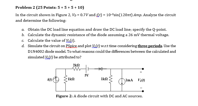 Solved Problem 2 (25 Points: 5 + 5 + 5 + 10) In the circuit | Chegg.com