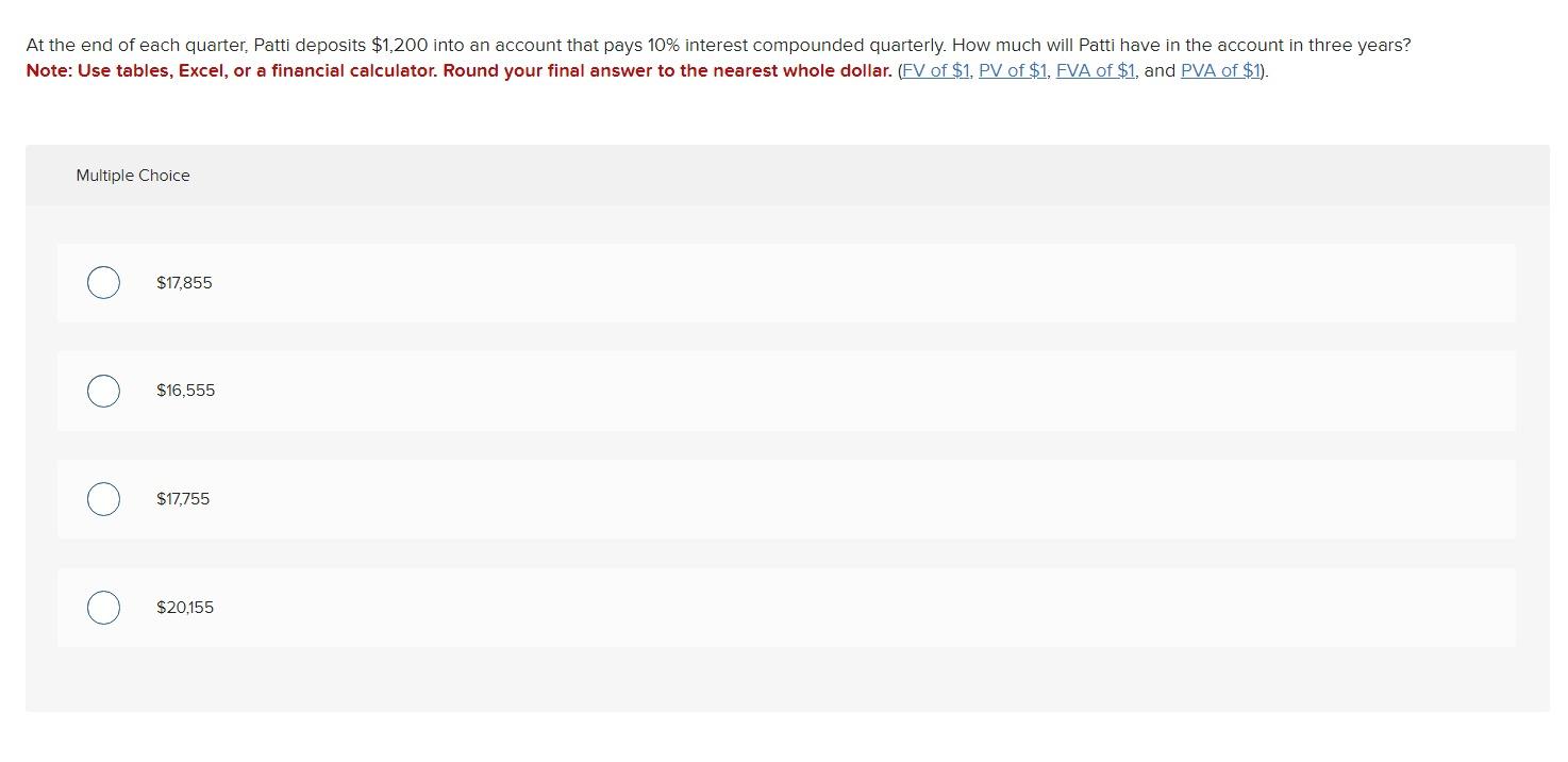 Solved At the end of each quarter, Patti deposits 1,200
