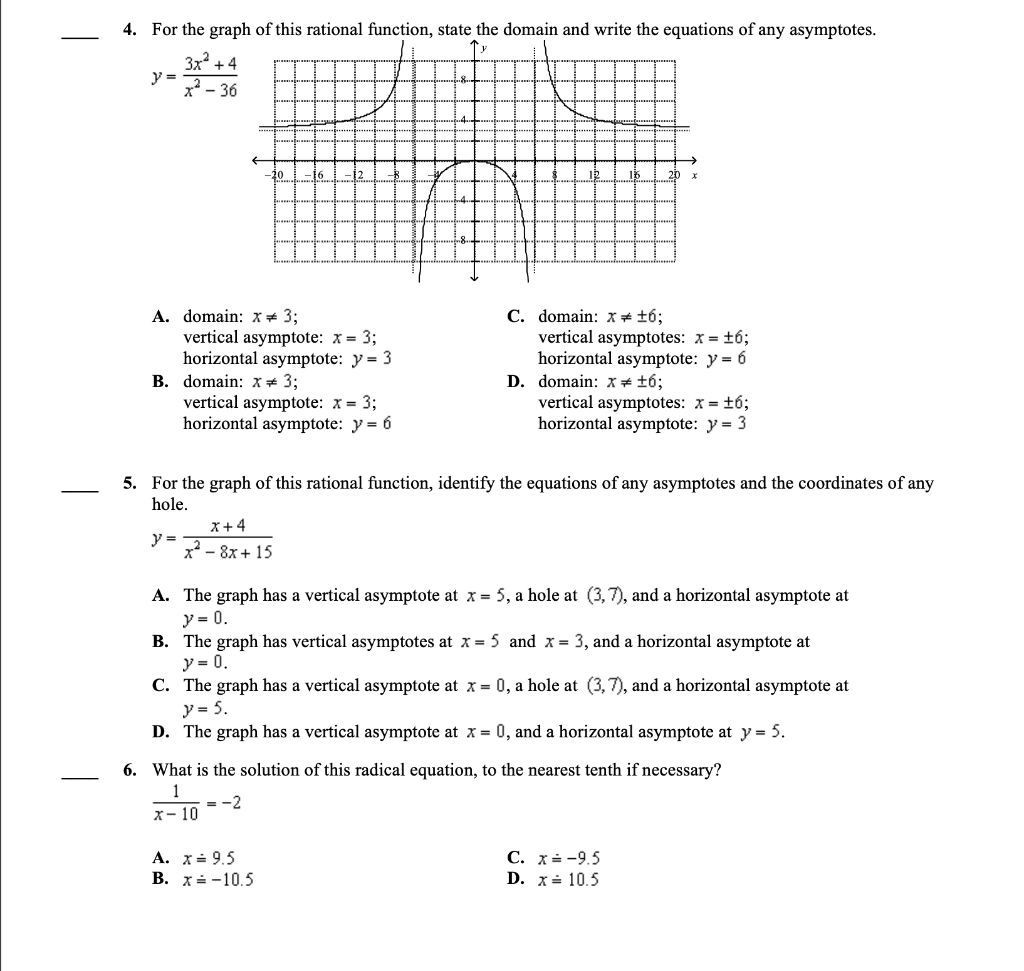 Solved 4. For the graph of this rational function, state the | Chegg.com