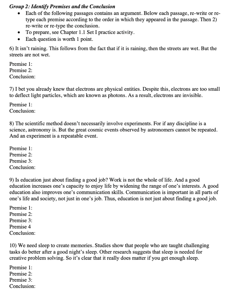 Group 2: Identify Premises And The Conclusion - Each | Chegg.com