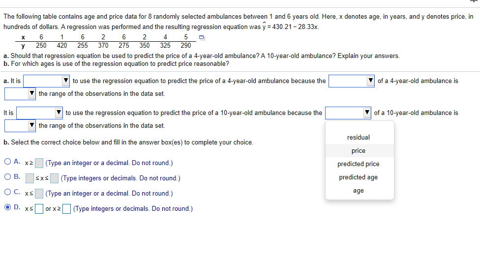 Solved The following table contains age and price data for 8 | Chegg.com