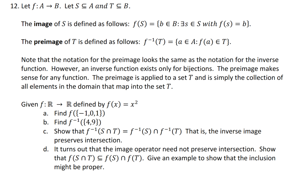 12 Let F A B Let S C A And T Cb The Image Of S Chegg Com