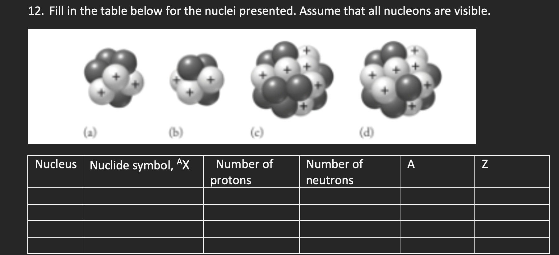 Solved 12. Fill In The Table Below For The Nuclei Presented. | Chegg.com