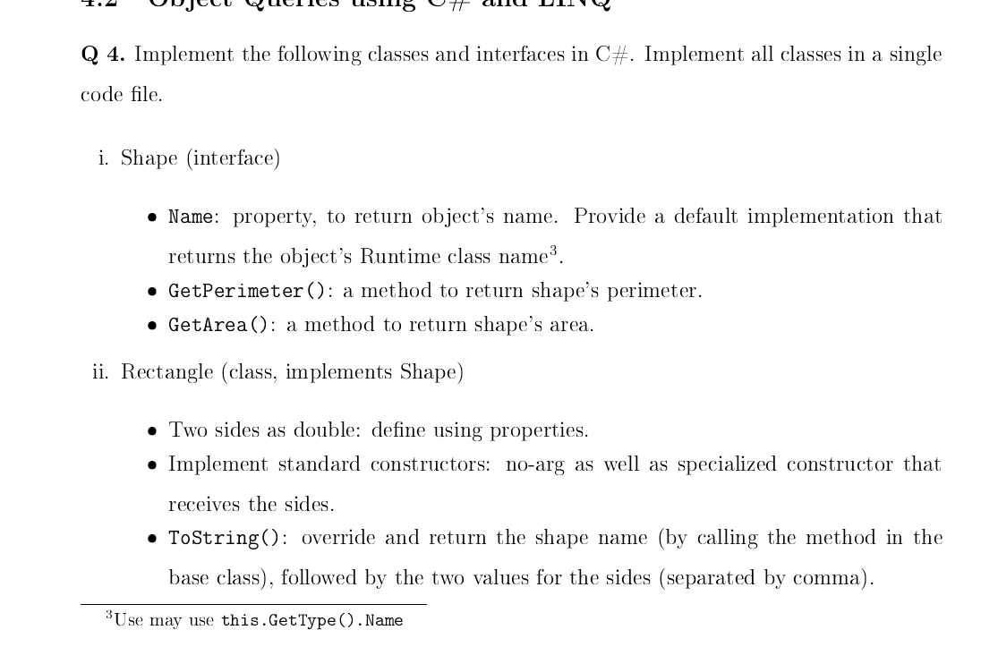 Solved Q 4. Implement the following classes and interfaces | Chegg.com