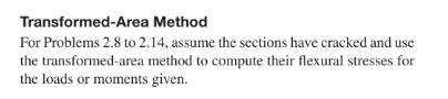 Transformed-Area Method
For Problems \( 2.8 \) to \( 2.14 \), assume the sections have cracked and use the transformed-area m