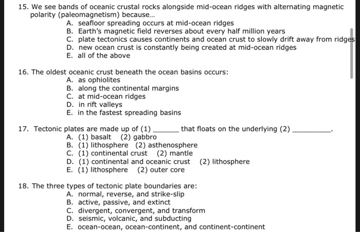 Solved 15 We See Bands Of Oceanic Crustal Rocks Alongsid