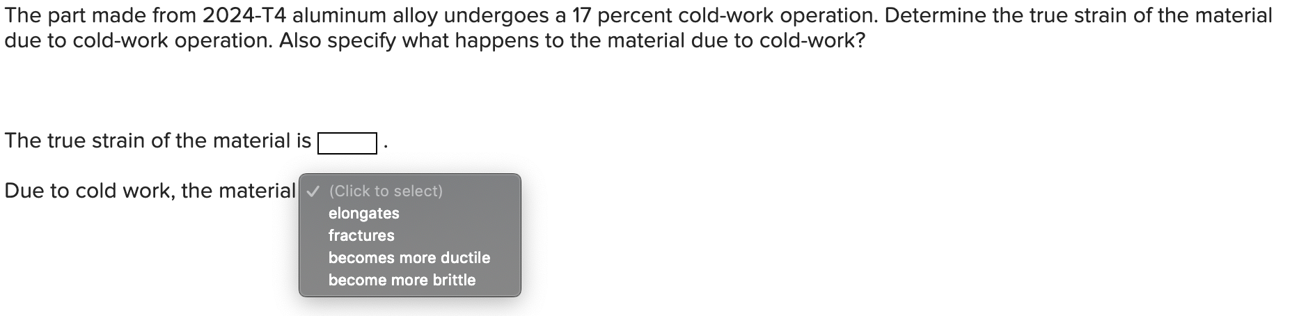 Solved The part made from 2024-T4 aluminum alloy undergoes a | Chegg.com