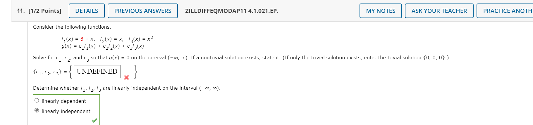 Solved 11. [1/2 points] DETAILS PREVIOUS ANSWERS | Chegg.com