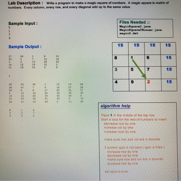 Solved Lab Description Write Program Make Magic Square Nu