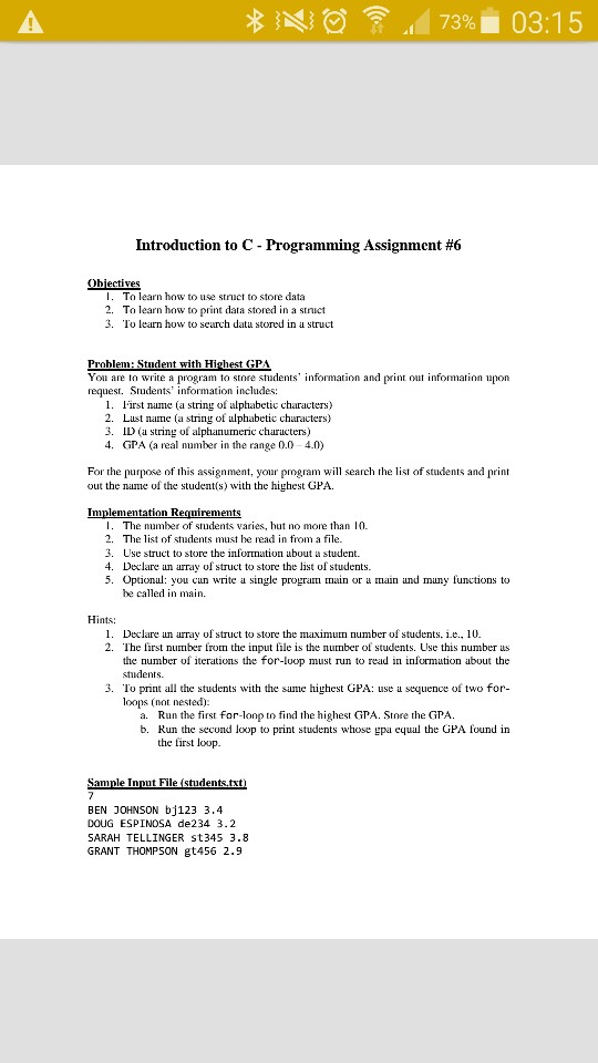 Solved *NO 73% * 03:15 Introduction to C - Programming | Chegg.com