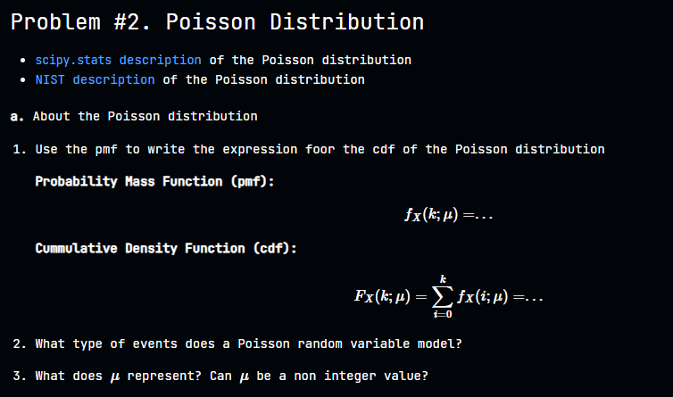Solved by an EXPERT Problem #2. Poisson Distributionscipy.stats ...