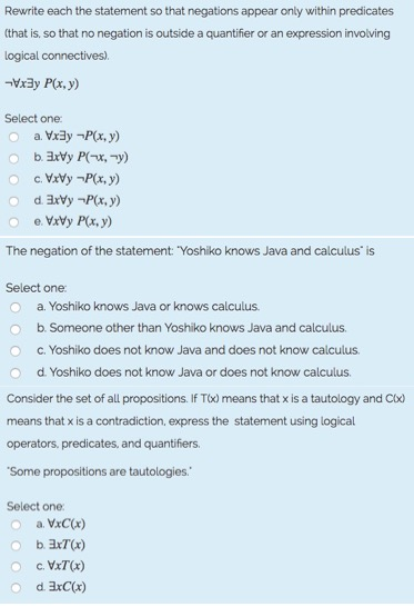 Solved Rewrite each the statement so that negations appear | Chegg.com