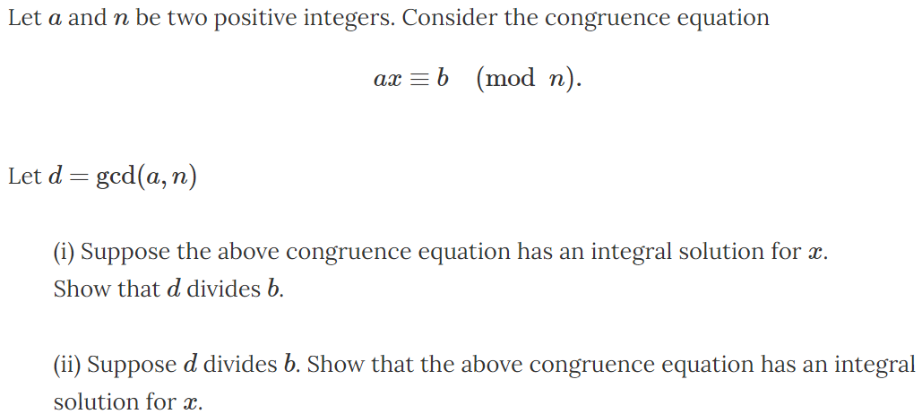 Solved Let a and n be two positive integers. Consider the | Chegg.com