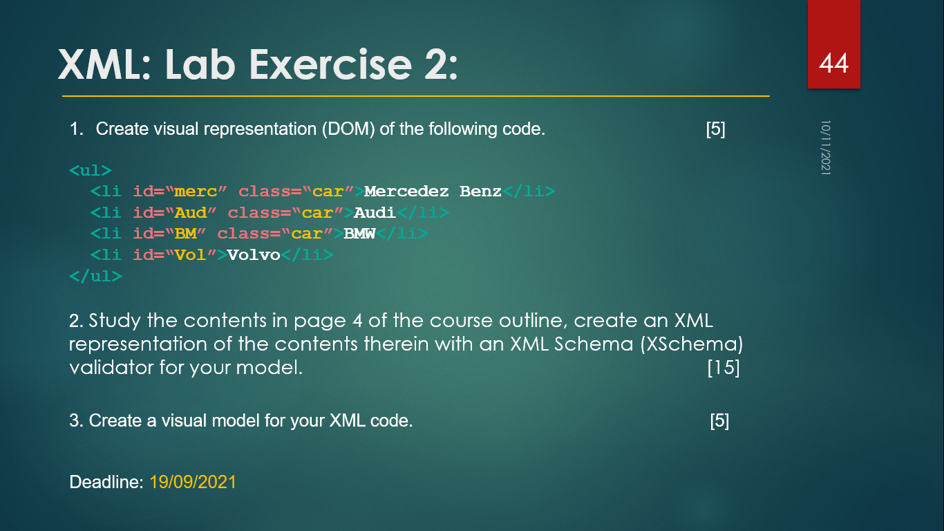 XML: Lab Exercise 2: 44 1. Create Visual | Chegg.com